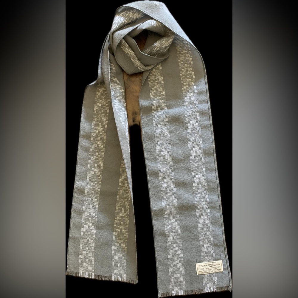 Madawaska Weavers hand woven 100% wool men’s scarf 6.5" x 66" tribal pattern